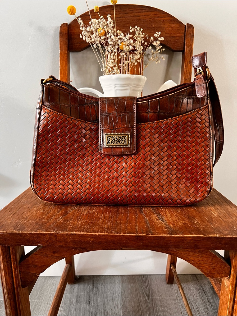 Coldwater Creek Braided Leather Shoulder Bag - Brown